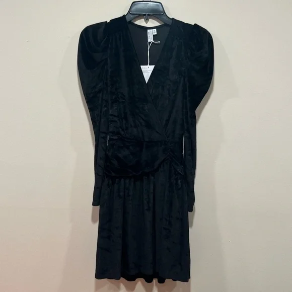 & Other Stories Puff Shoulder Long Sleeve Velvet Black Dress Romantic Goth - Picture 5 of 9